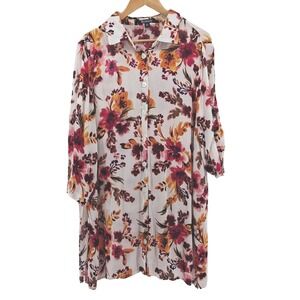 Roamans Bold Floral Print Button Front 3/4 Sleeve Tunic Top Womens Size 20W Boho